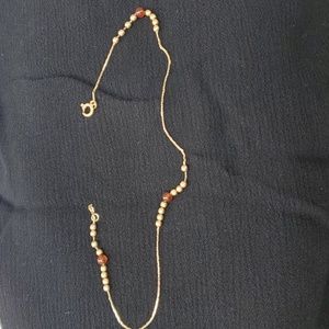 Gold anklet with Amber and gold beads